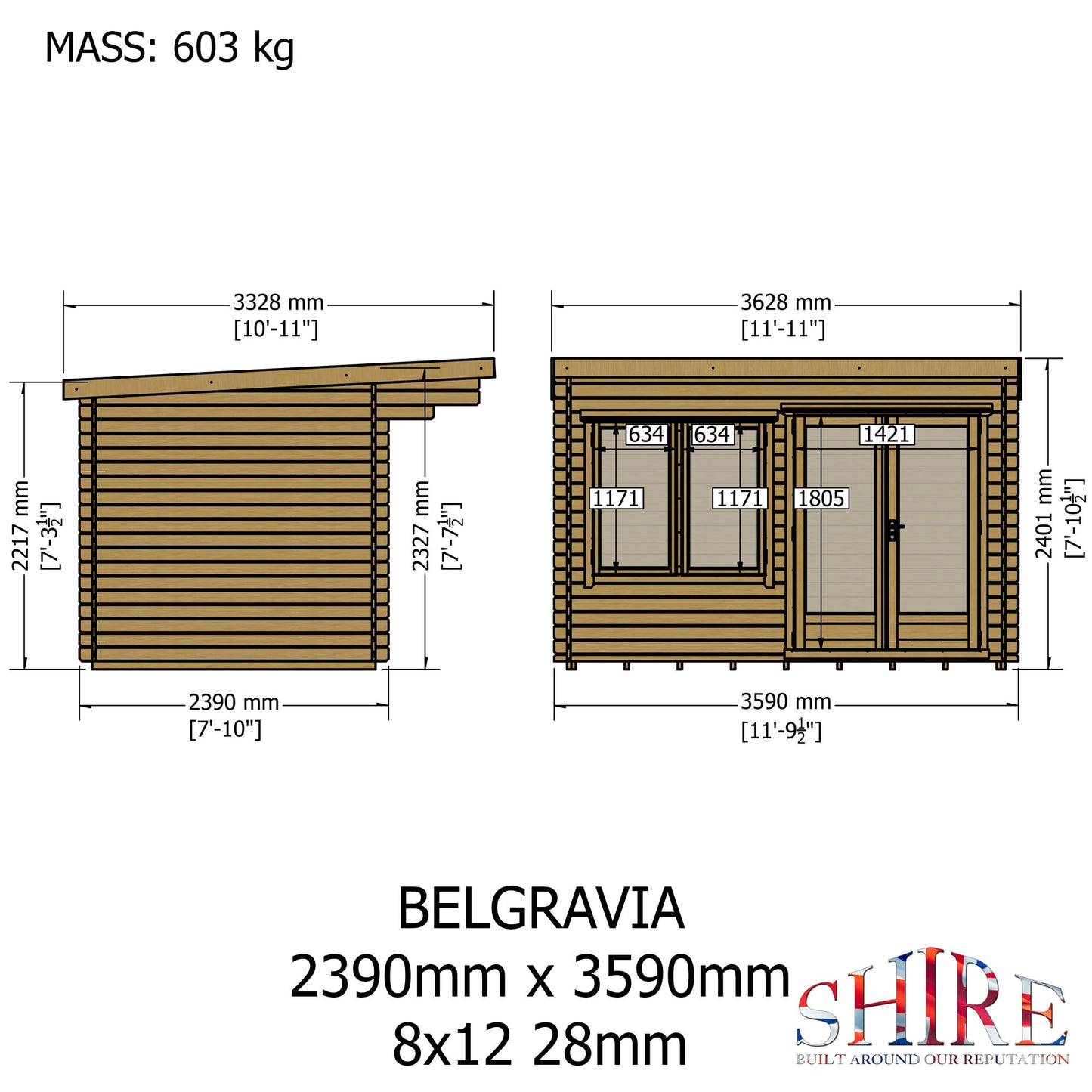 Shire Belgravia 8x12 Log Cabin (34mm - 70mm Logs)
