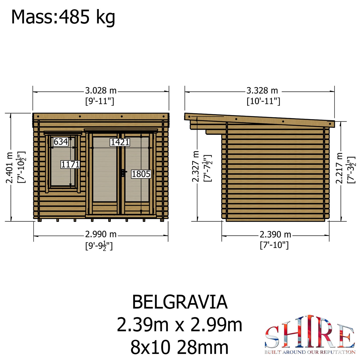 Shire Belgravia 8x10 Log Cabin (34mm - 70mm Logs)