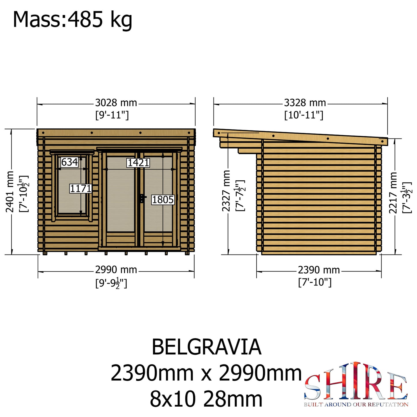 Shire Belgravia 8x10 Log Cabin (34mm - 70mm Logs)