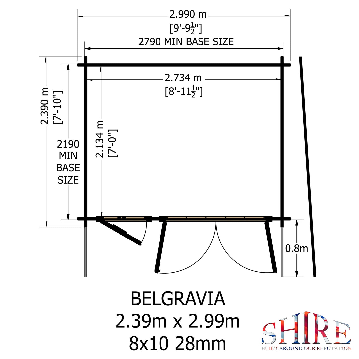 Shire Belgravia 8x10 Log Cabin (34mm - 70mm Logs)