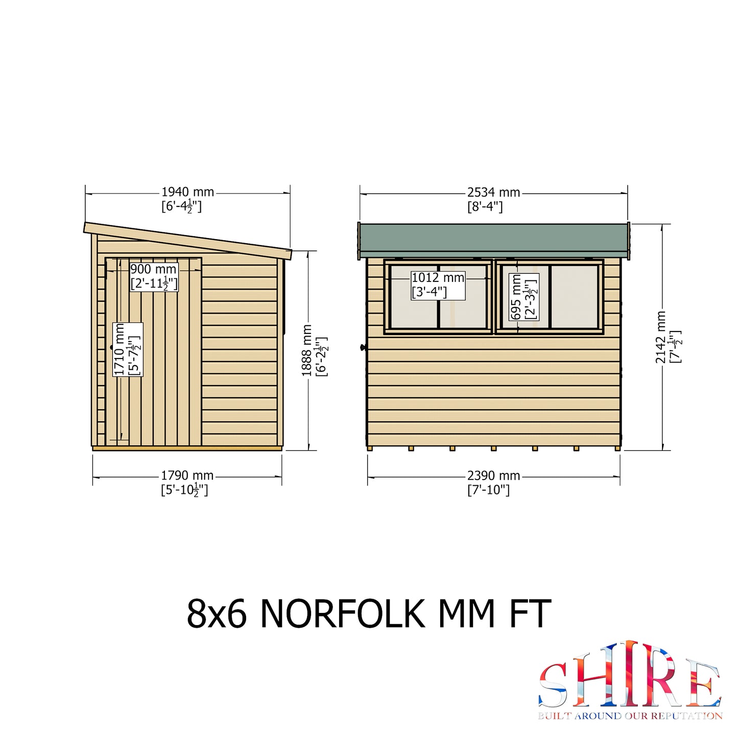 Shire Norfolk 8x6 Single Door Shiplap Style A
