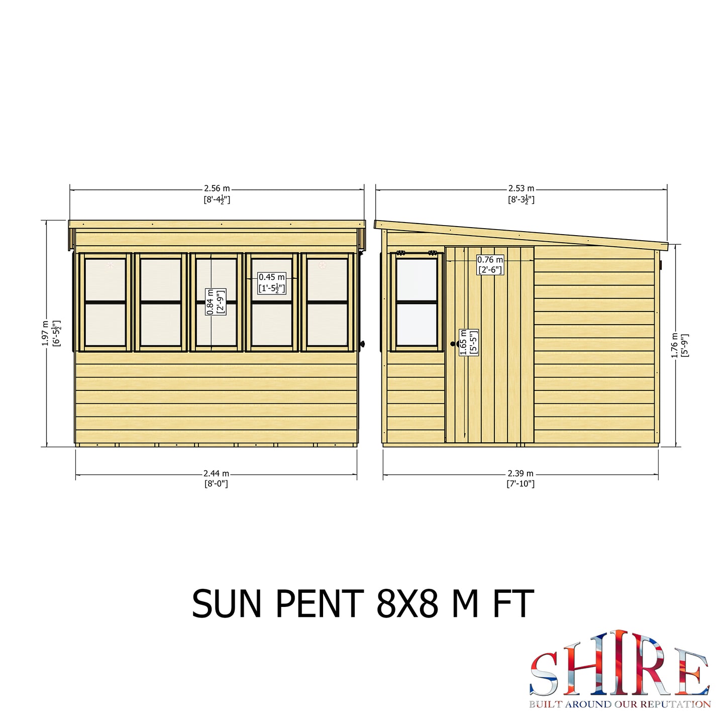 Shire Sun Pent 8x8 Double Door Shiplap Style B