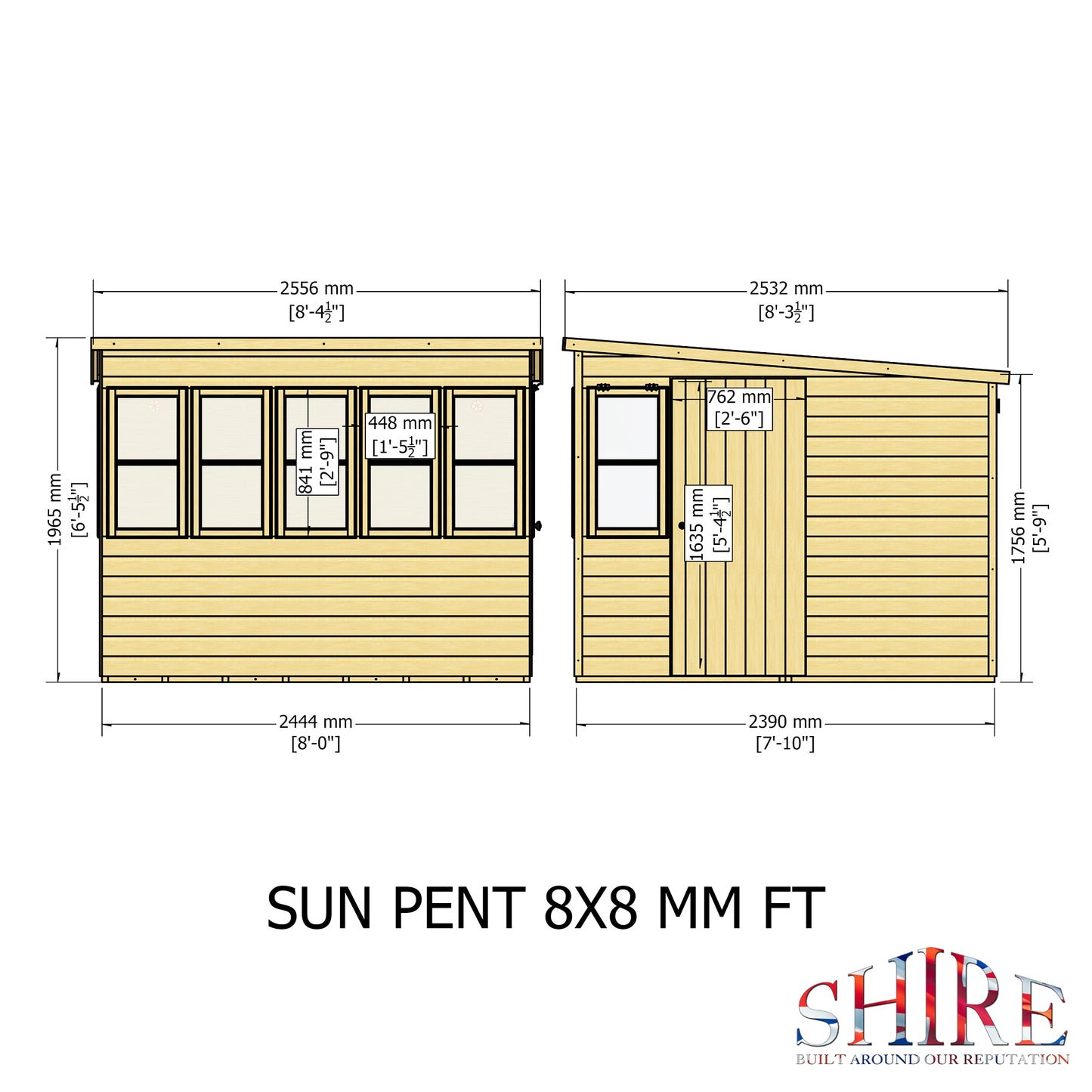 Shire Sun Pent 8x8 Double Door Shiplap Style B