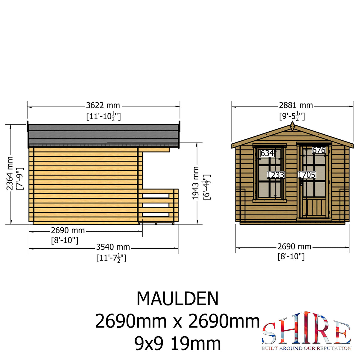 Shire Maulden with veranda 9x9 19mm Log Cabin