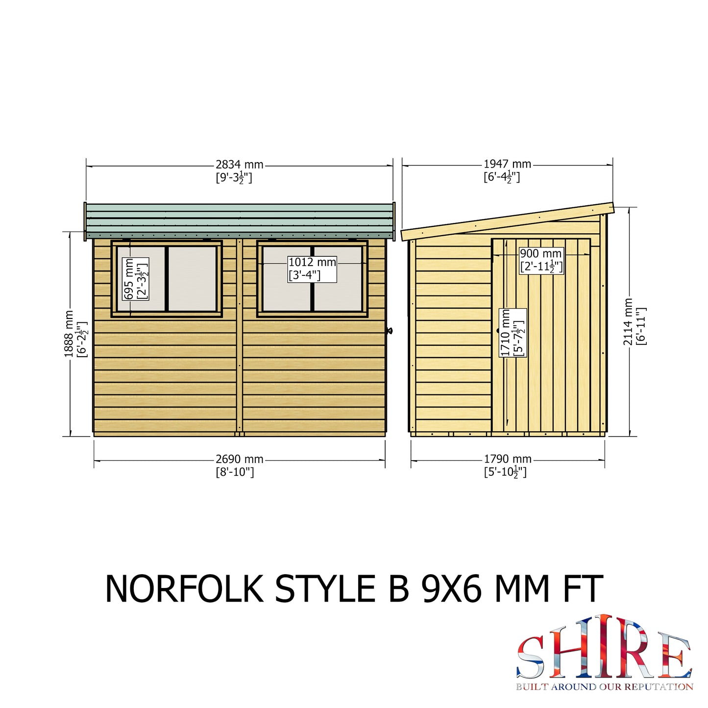Shire Norfolk 9x6 Single Door Shiplap Style B