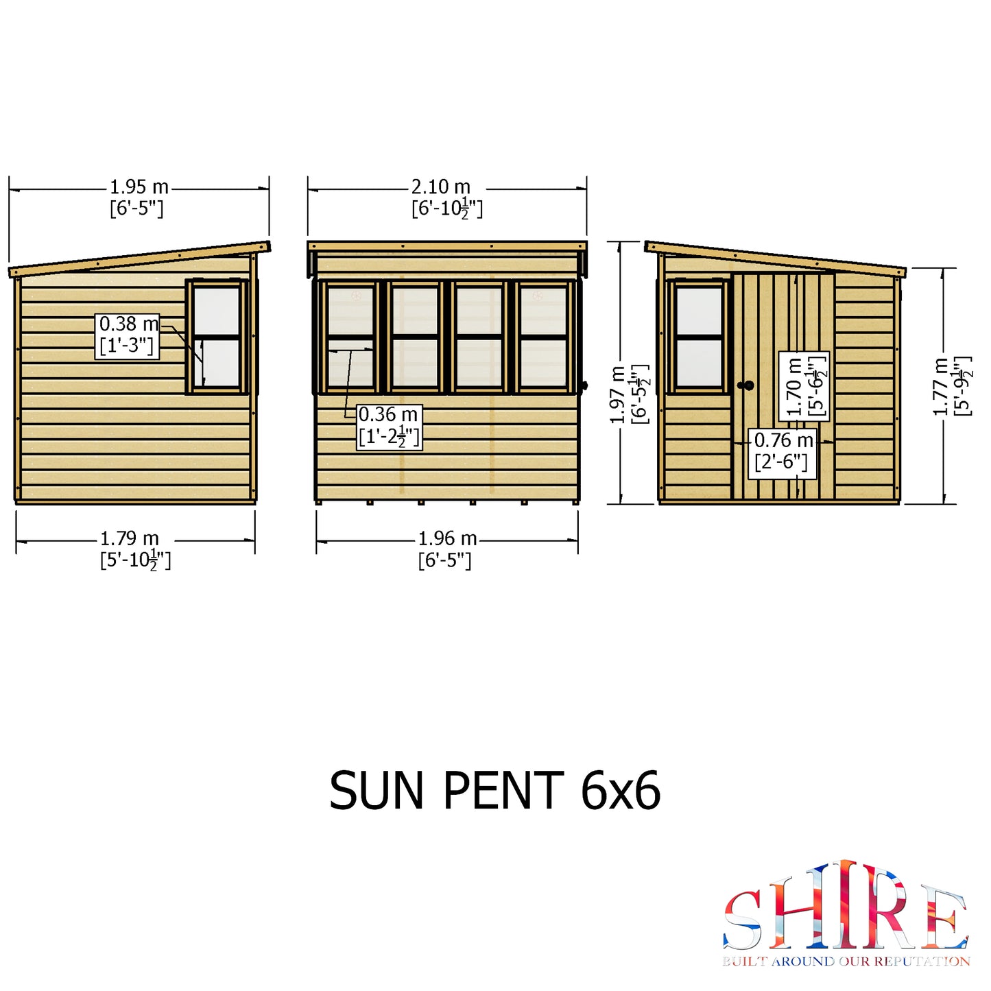 Shire Sun Pent 6x6 Single Door Shiplap Style B