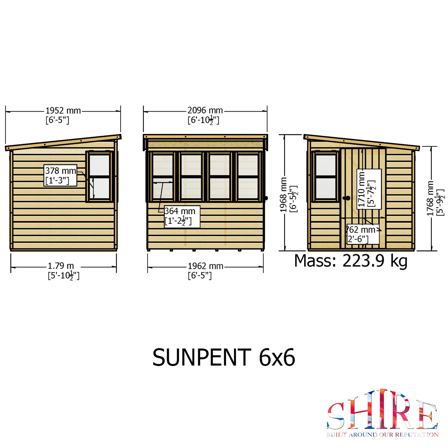 Shire Sun Pent 10x8 Single Door Shiplap Style B