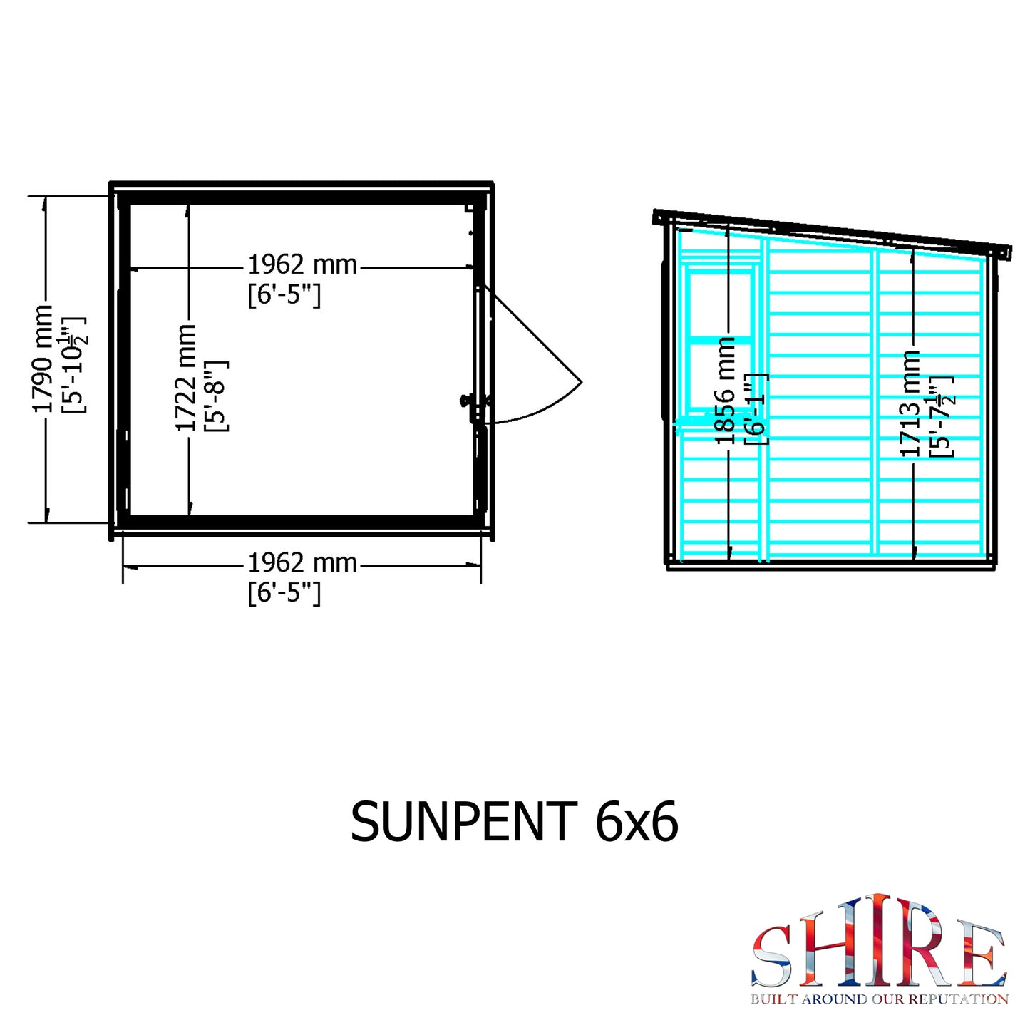 Shire Sun Pent 6x6 Single Door Shiplap Style B