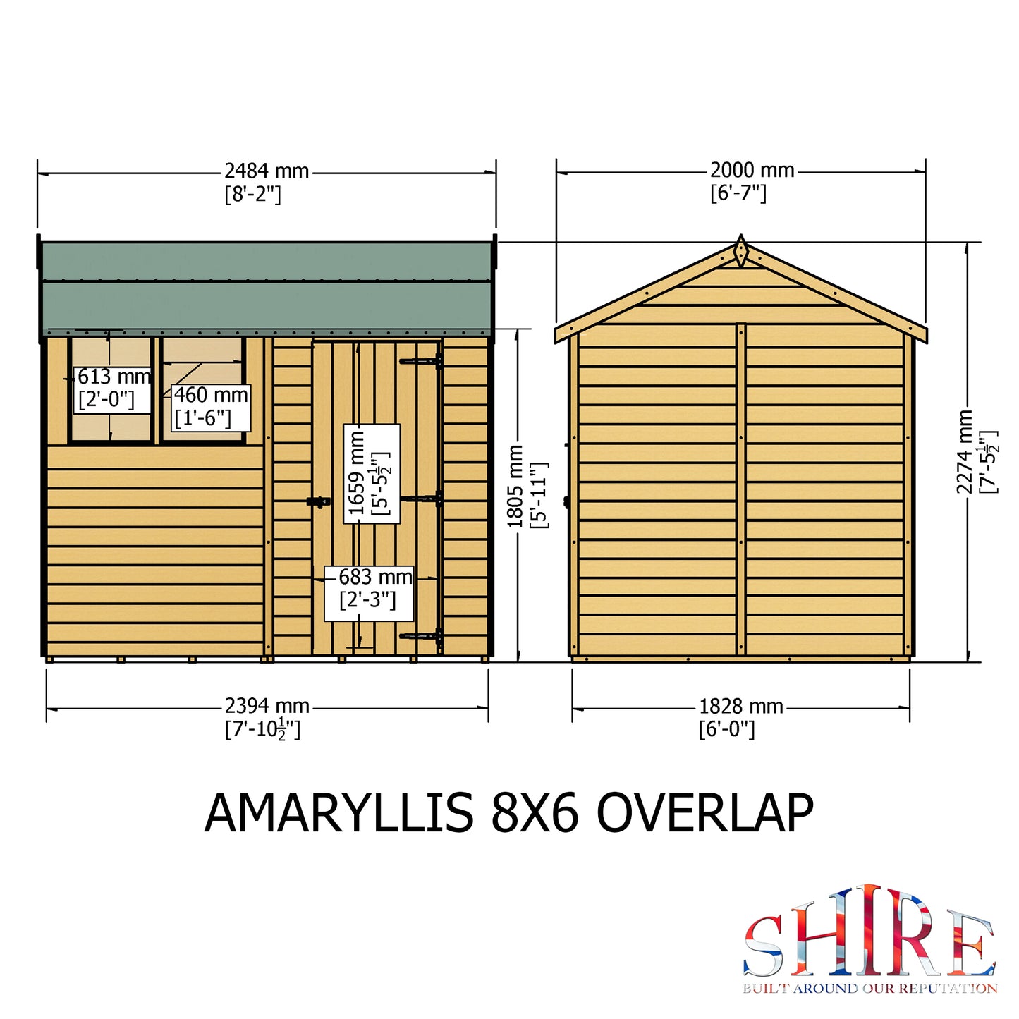 Shire Overlap 8x6 Single Door Reverse Apex Amaryllis 8x6