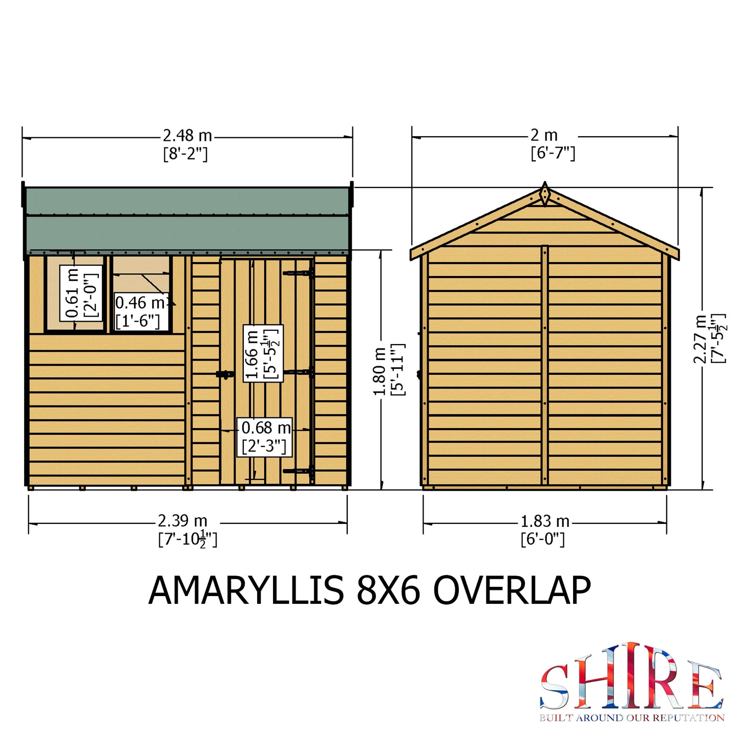 Shire Overlap 8x6 Single Door Reverse Apex Amaryllis 8x6