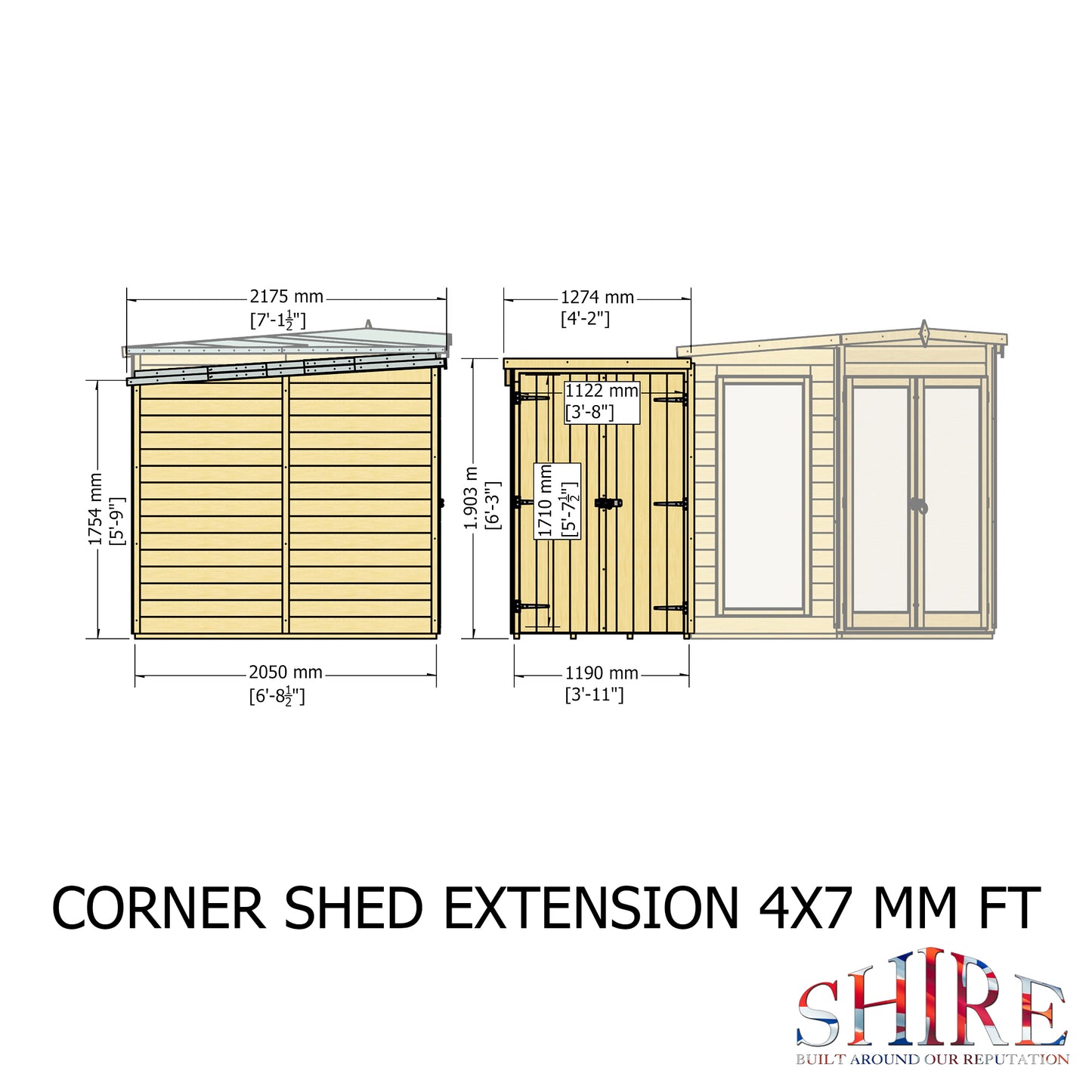 Shire Hampton with Side Shed 7 x 11