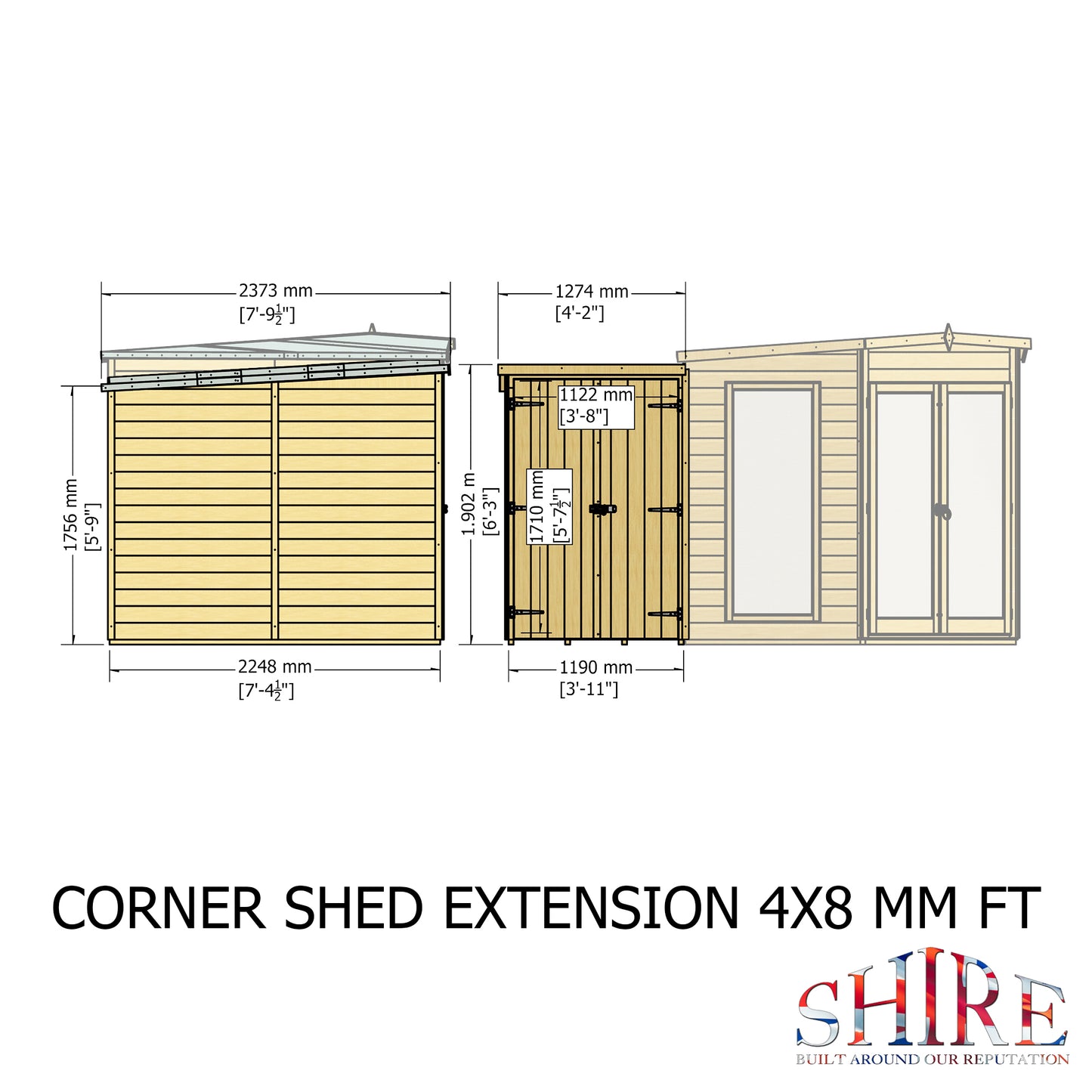 Shire Hampton with Side Shed 8 x 12