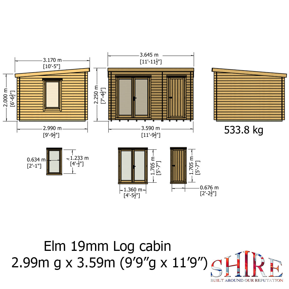 Shire Elm 10x12 19mm Log Cabin
