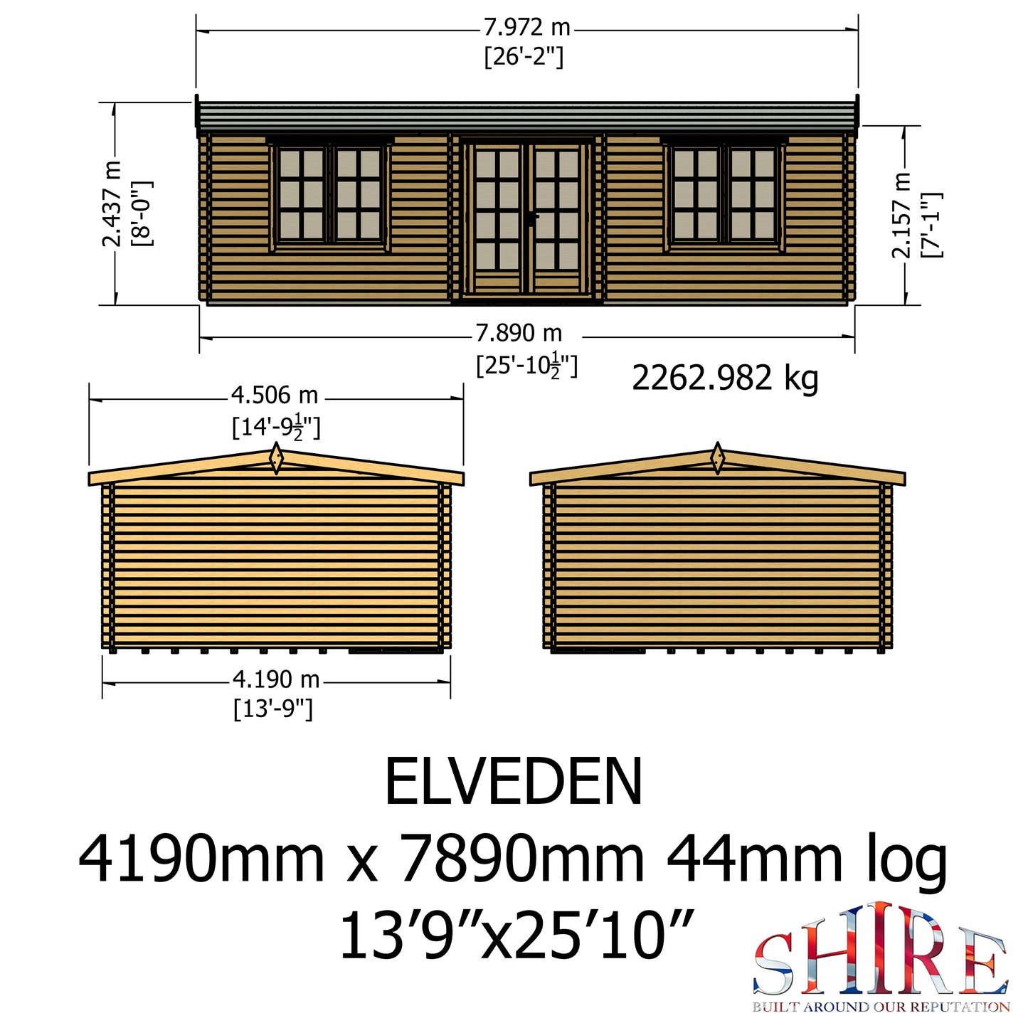 Shire Elveden 14x26 Log Cabin (28mm - 70mm Logs)