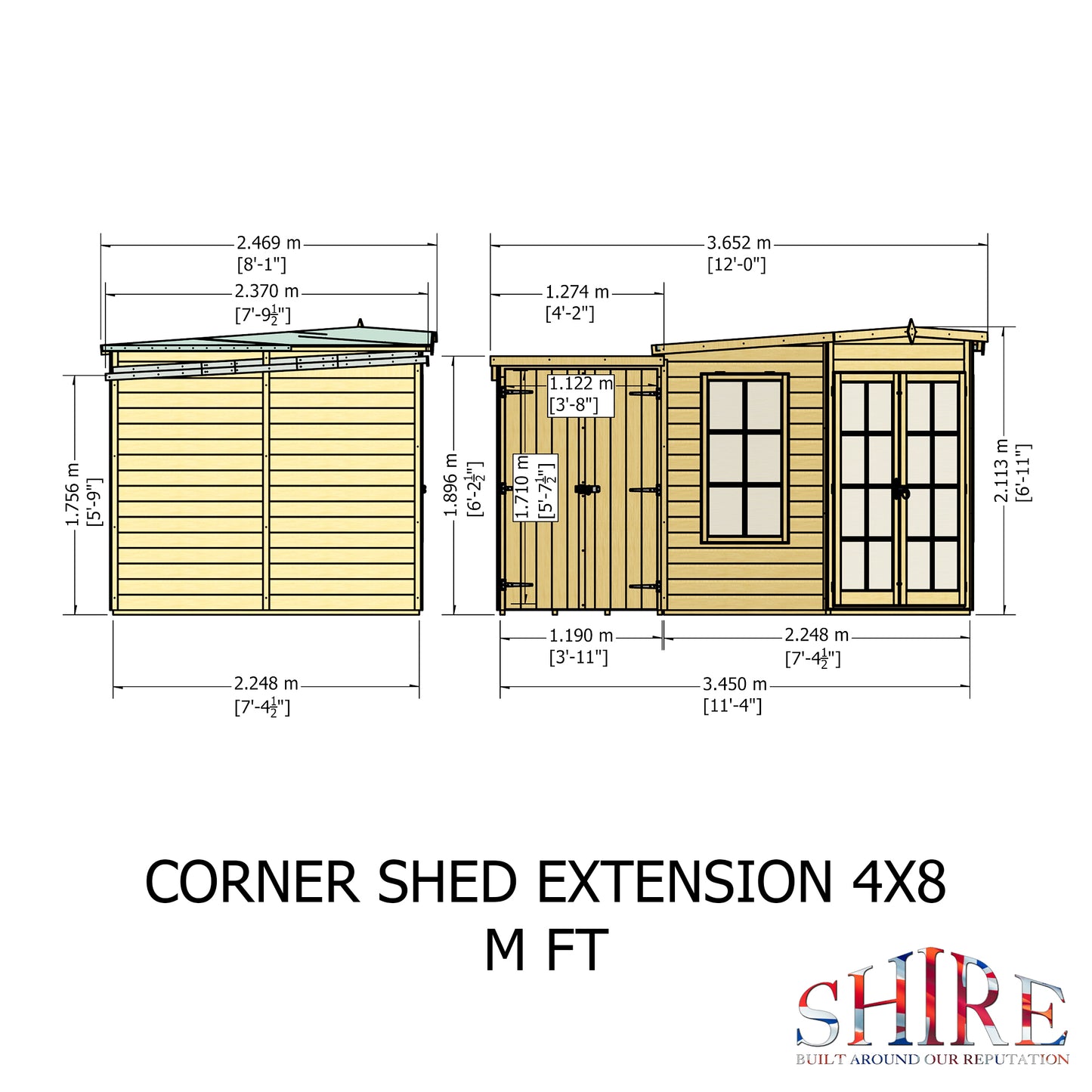 Shire Hampton with Side Shed 8 x 12