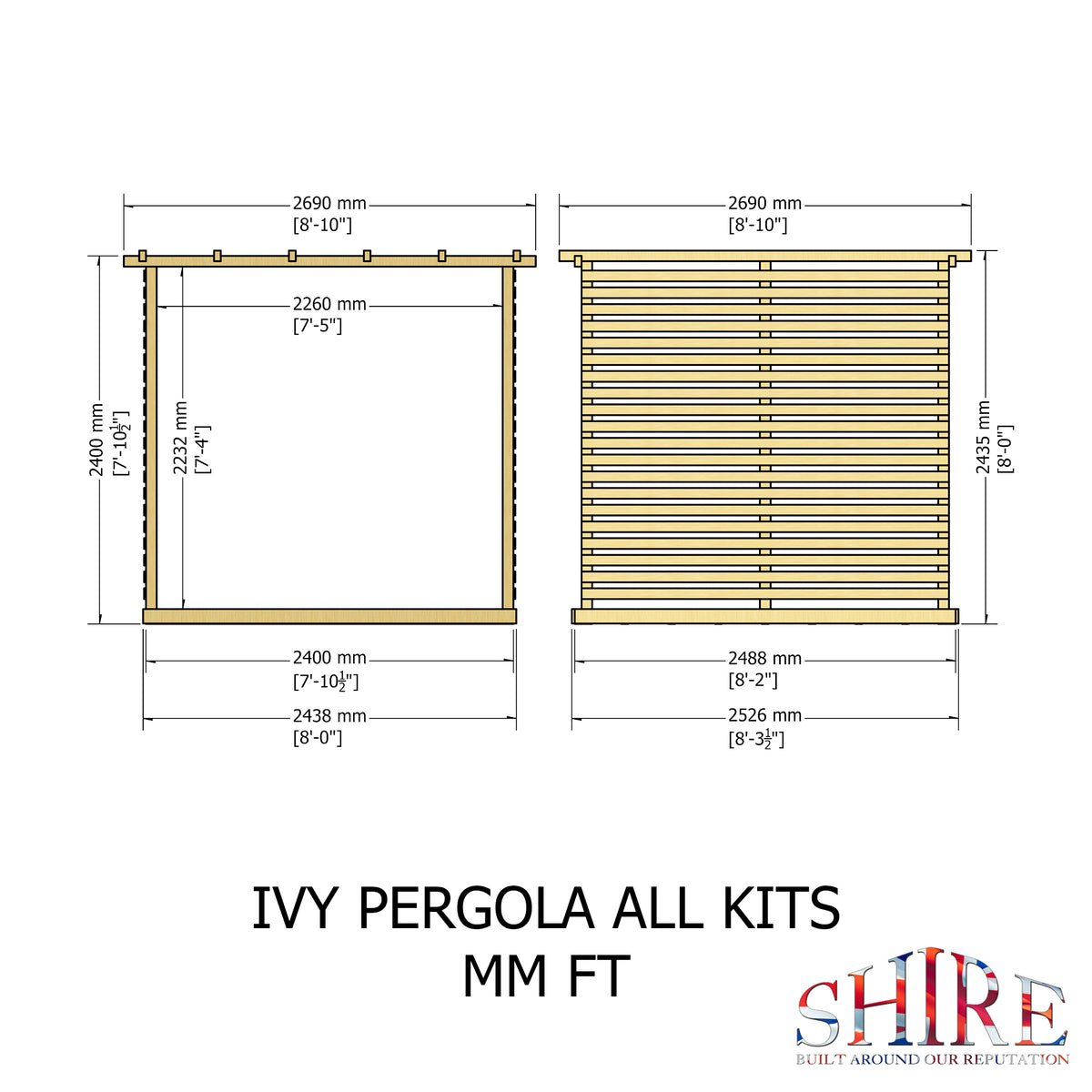 Shire Ivy Pergola Kit with Decking & Sides 8x8
