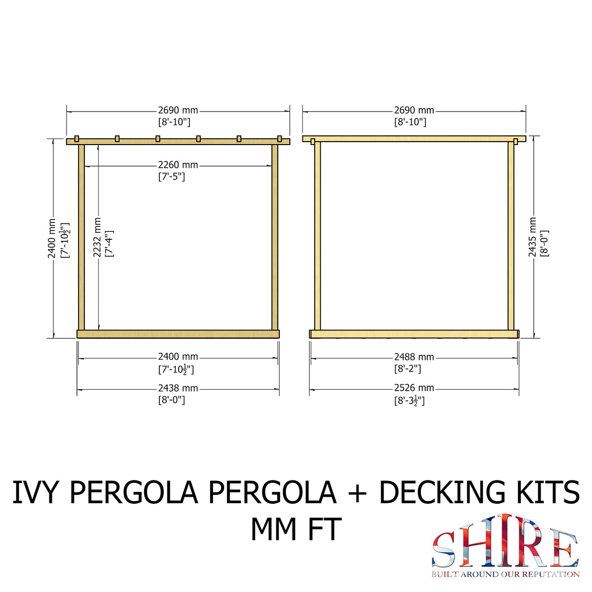 Shire Ivy Pergola Kit with Decking 8x8