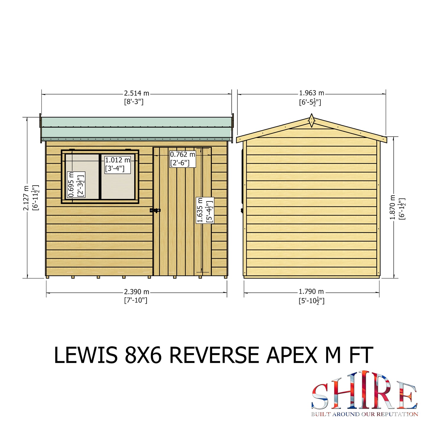 Shire Lewis 8x6 Single Door Shiplap Reverse Style C