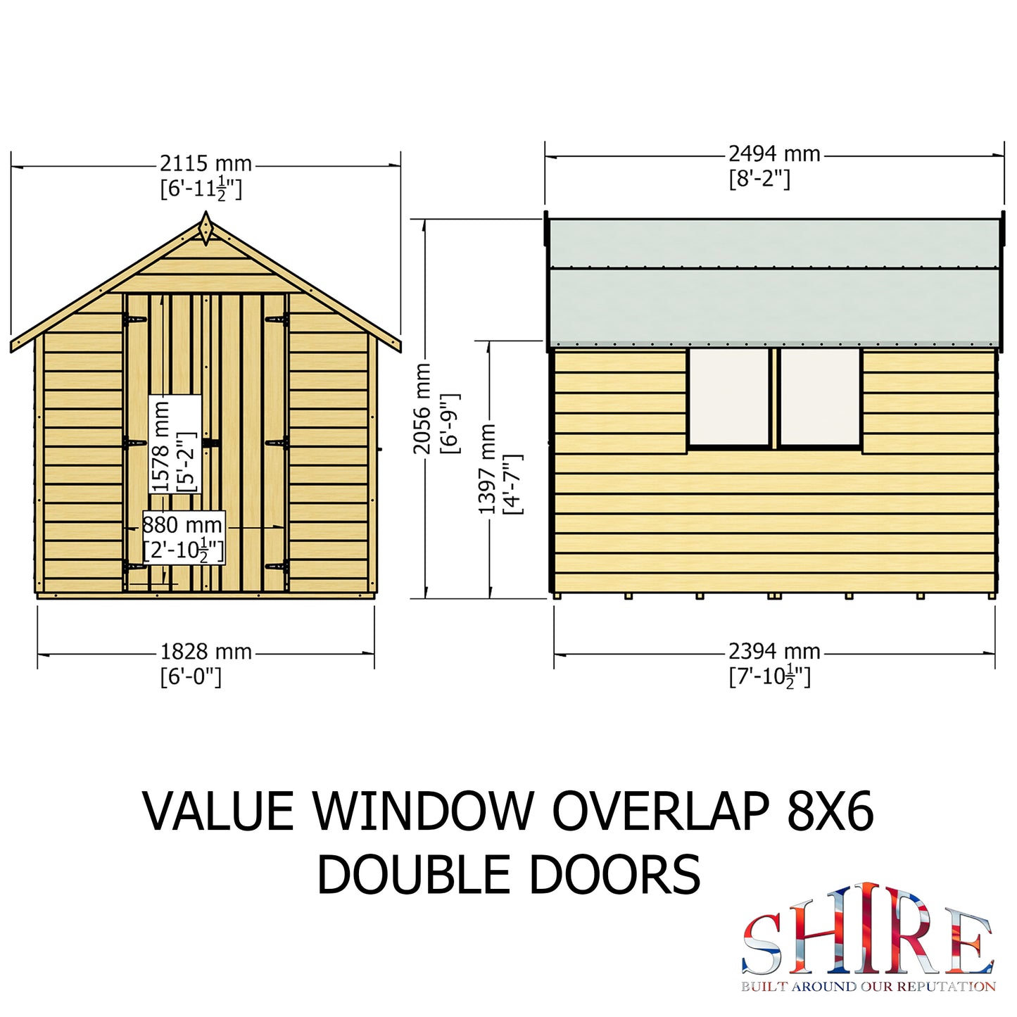 Shire Overlap 8x6 Double Door Value With Window