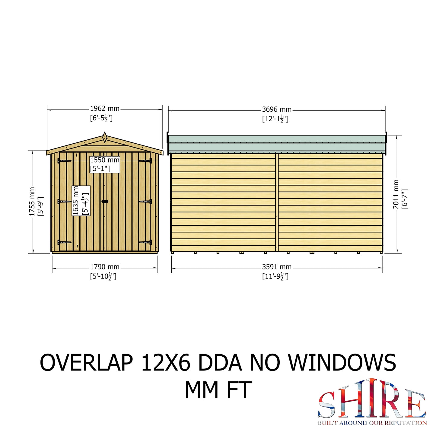 Shire Overlap Double Door No windows 12x6 D/D
