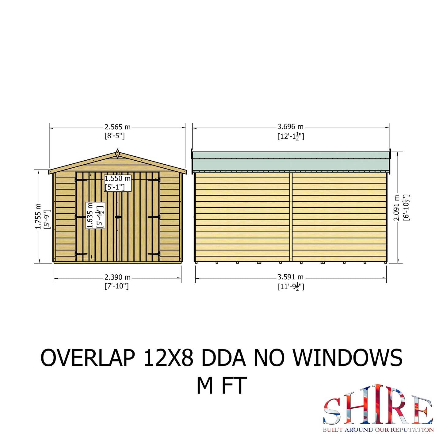 Shire Overlap Double Door No windows 12x8 D/D