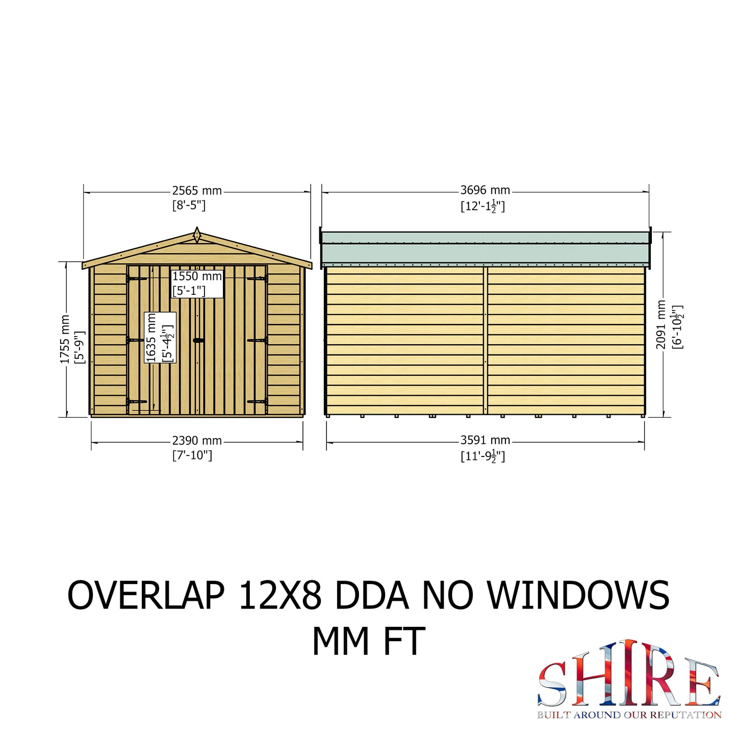 Shire Overlap Double Door No windows 12x8 D/D