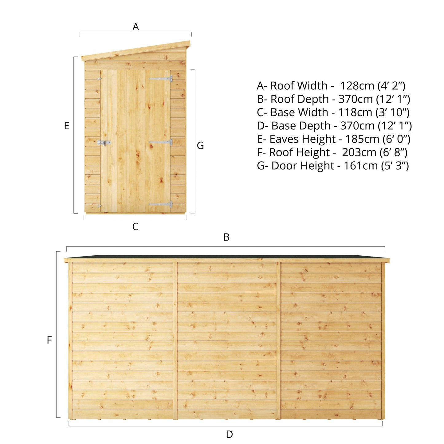 Mercia 12x4 Modular Shiplap Pent - Windowless