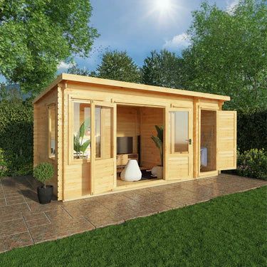 Mercia 5.1m x 3m Pent Log Cabin With Side Shed - 19mm