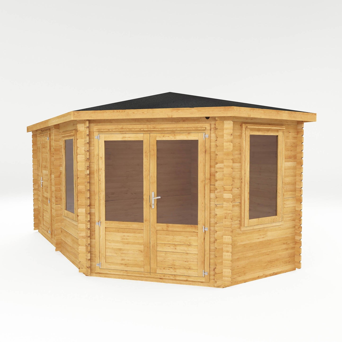 Mercia 5m x 3m Corner Lodge Log Cabin With Side Shed - (28mm - 44mm Logs)