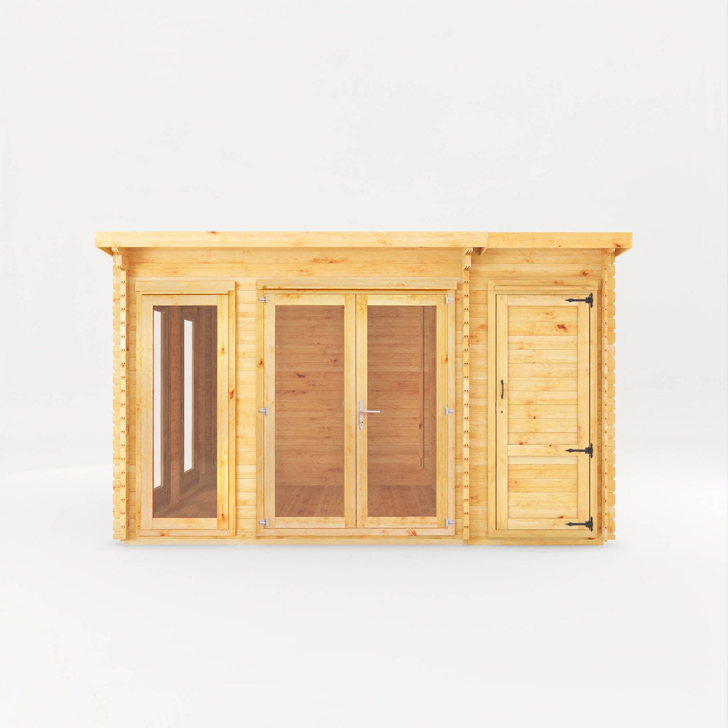 Mercia 4.1m x 3m Studio Pent Log Cabin With Side Shed - (28mm - 44mm Logs)