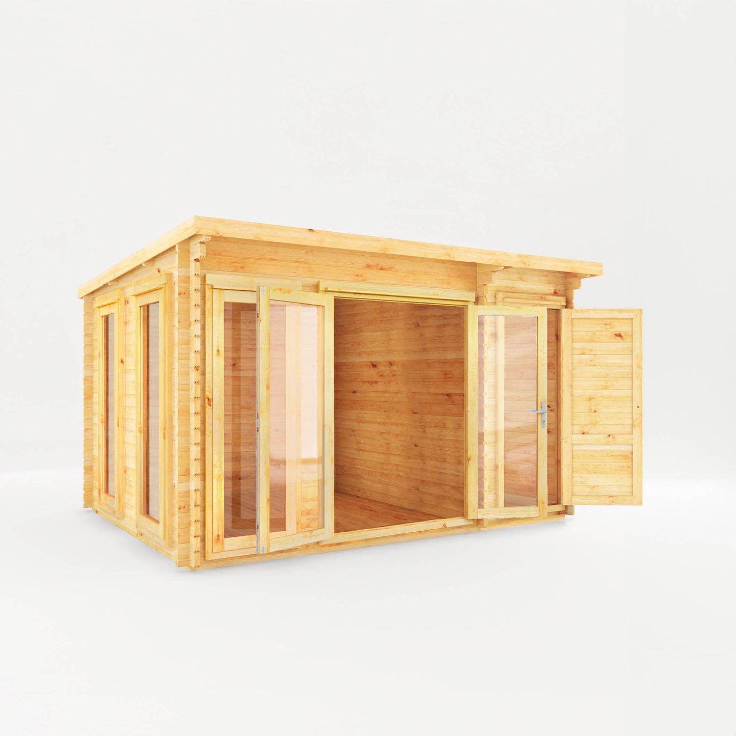 Mercia 4.1m x 3m Studio Pent Log Cabin With Side Shed - (28mm - 44mm Logs)