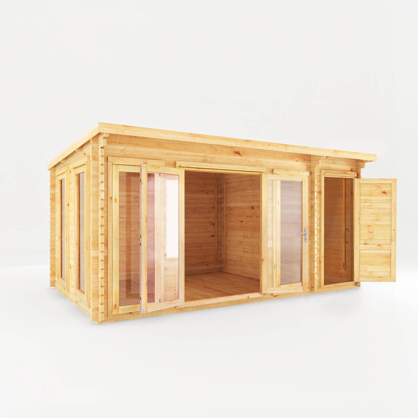 Mercia 5.1m x 3m Studio Pent Log Cabin With Side Shed - (28mm - 44mm Logs)