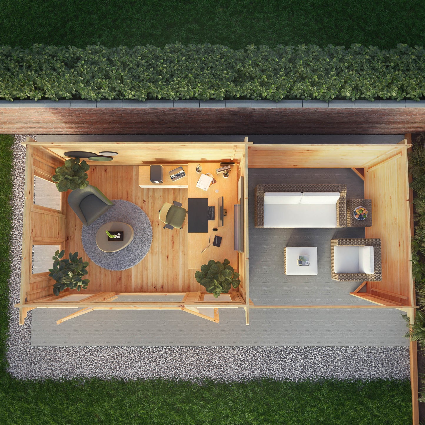 Mercia 7m x 3m Studio Pent Log Cabin With Patio Area - (28mm - 44mm Logs)