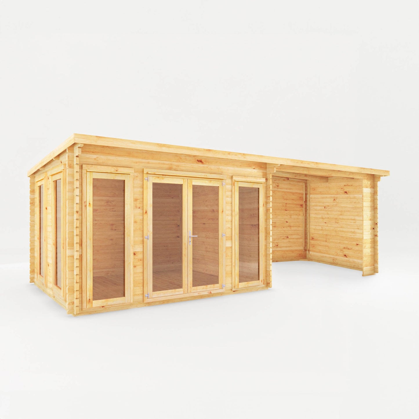 Mercia 7m x 3m Studio Pent Log Cabin With Patio Area - (28mm - 44mm Logs)