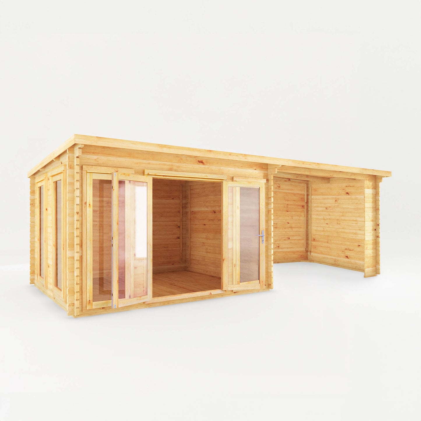 Mercia 7m x 3m Studio Pent Log Cabin With Patio Area - (28mm - 44mm Logs)