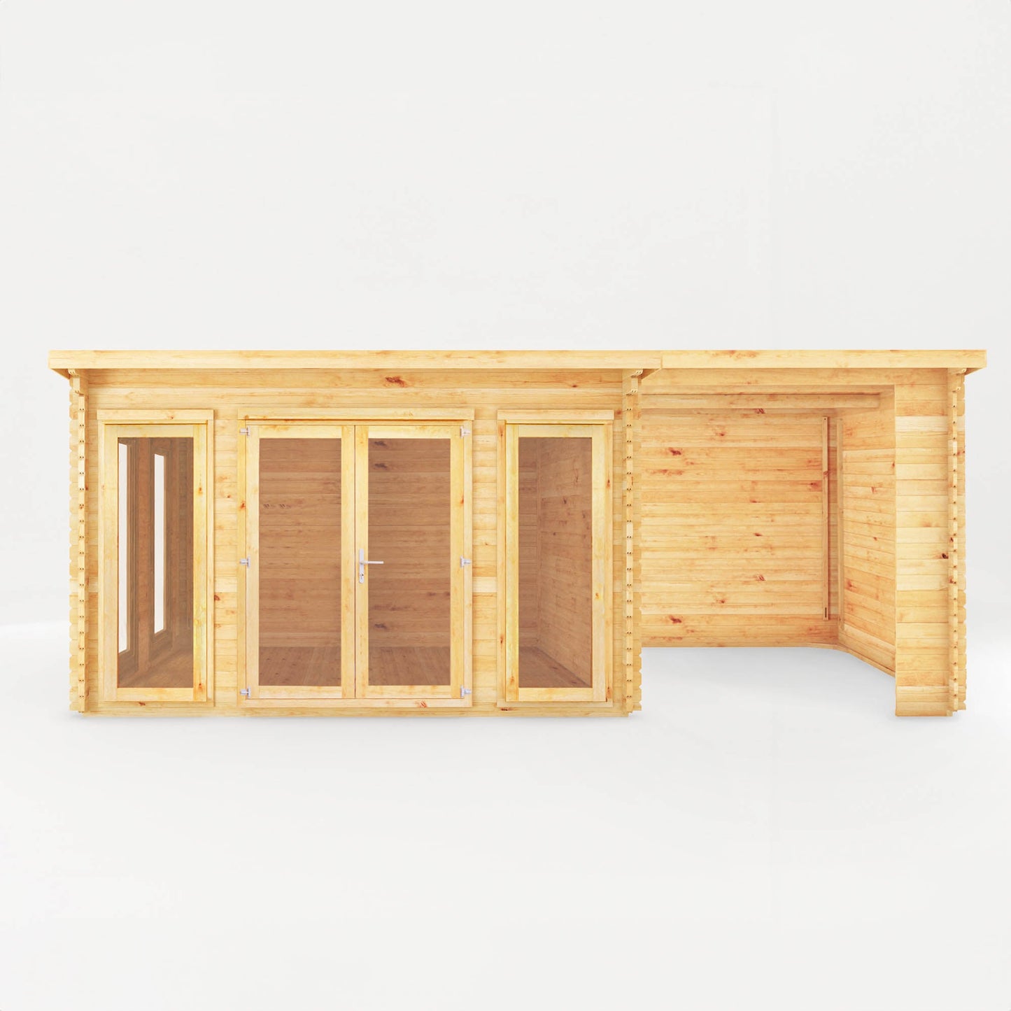 Mercia 7m x 3m Studio Pent Log Cabin With Patio Area - (28mm - 44mm Logs)