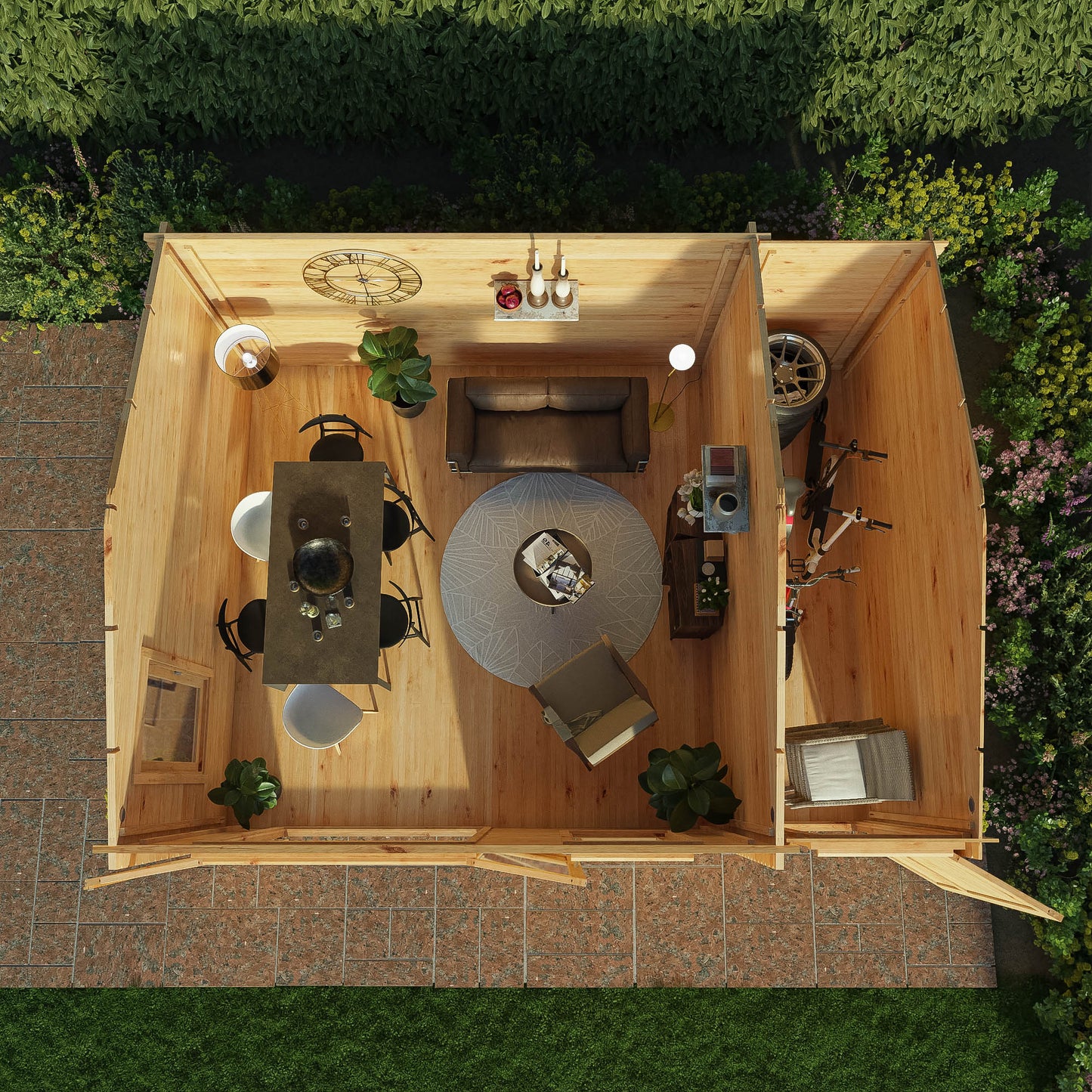 Mercia 5.1m x 4m Home Office Elite With Side Shed - (28mm - 44mm Logs)