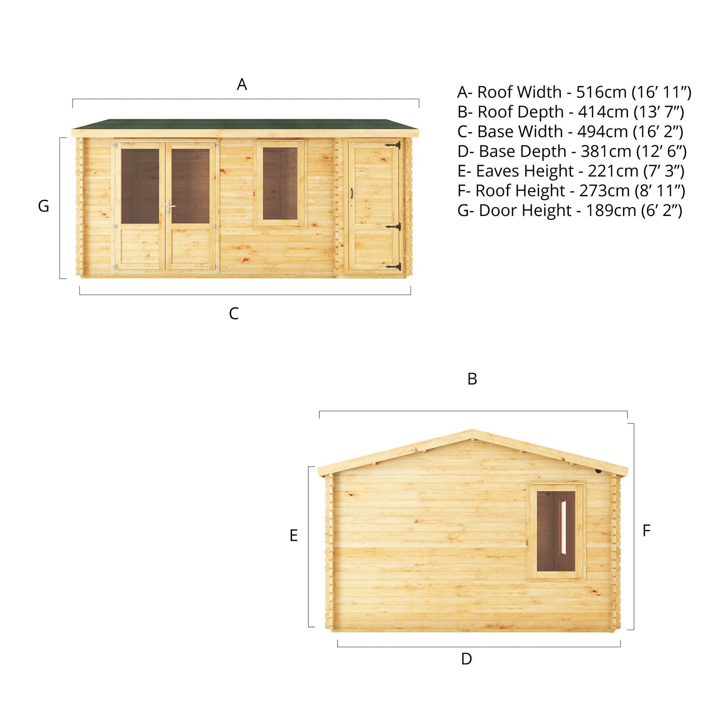 Mercia 5.1m x 4m Home Office Elite With Side Shed - (28mm - 44mm Logs)