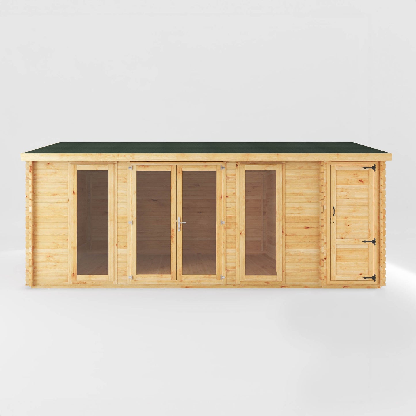 Mercia 6.1m x 4m Home Office Studio With Side Shed - (28mm - 44mm Logs)