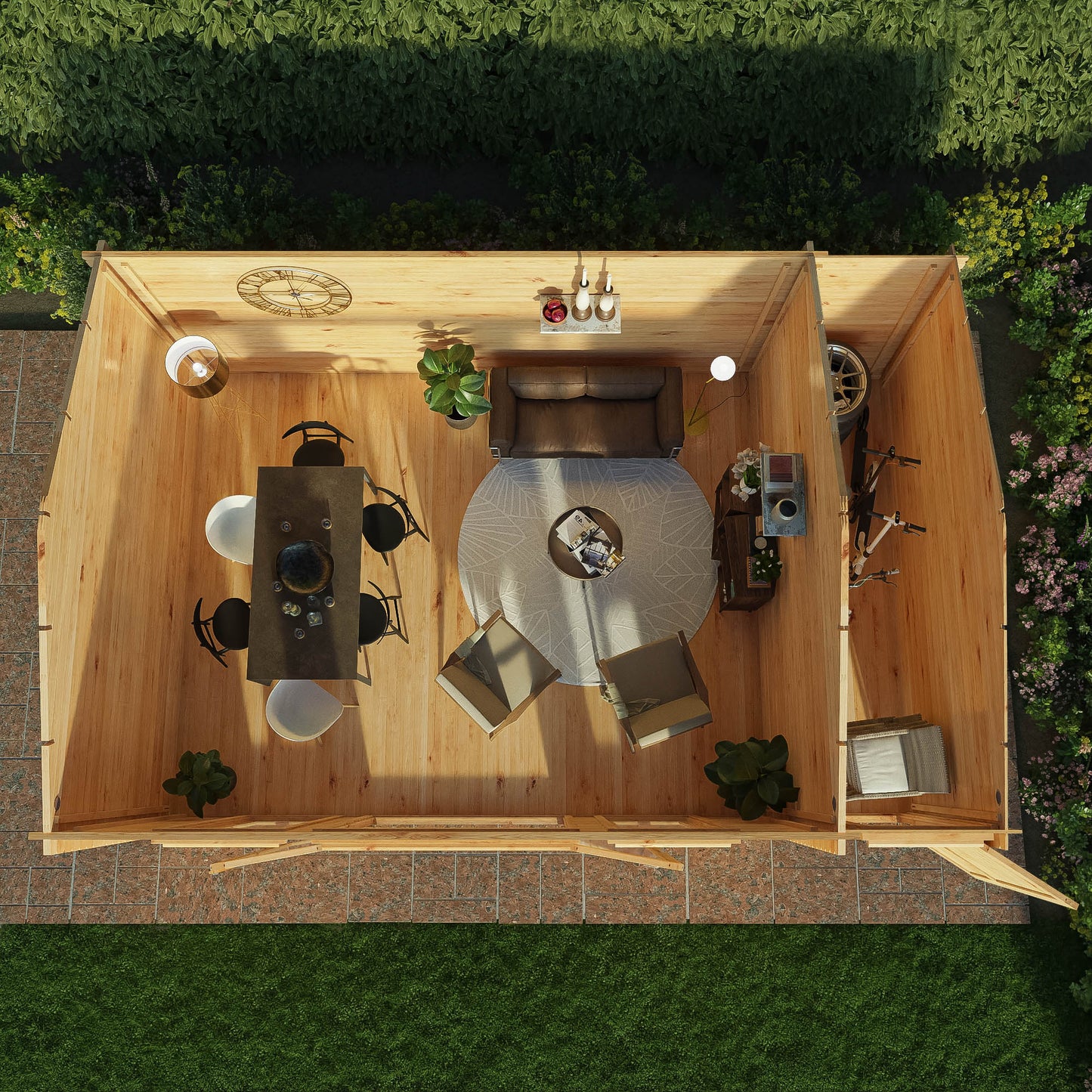 Mercia 6.1m x 4m Home Office Studio With Side Shed - (28mm - 44mm Logs)