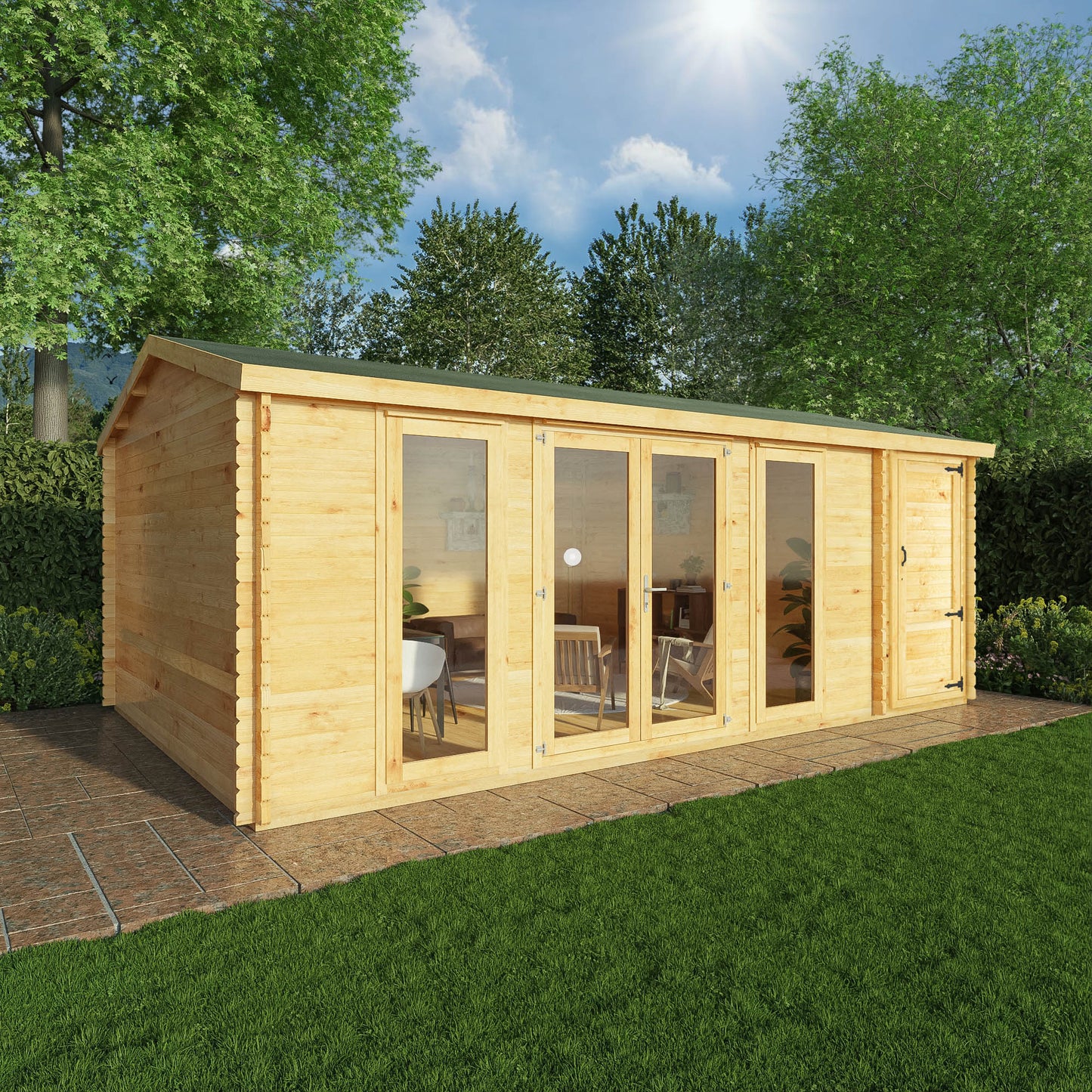 Mercia 6.1m x 4m Home Office Studio With Side Shed - (28mm - 44mm Logs)