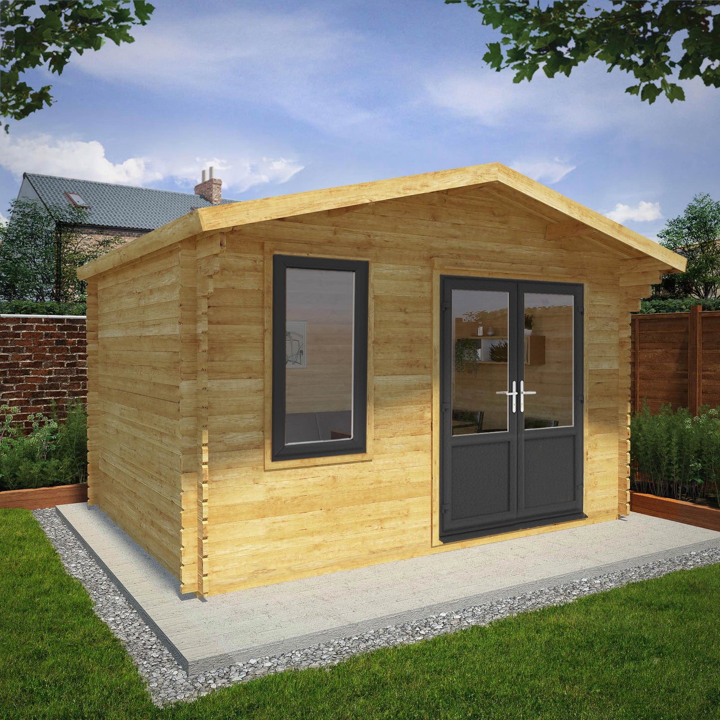 Mercia 4m x 3m Retreat Log Cabin - 44mm (UPVC Windows & Door) - Grey