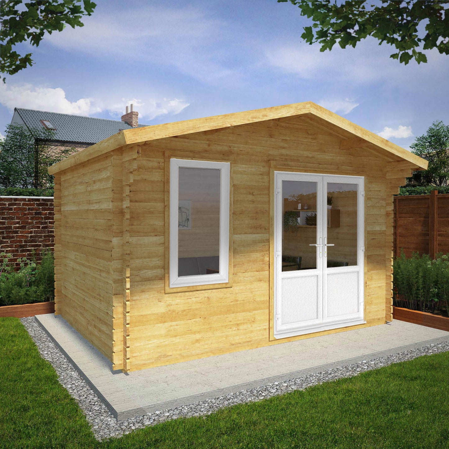 Mercia 4m x 3m Retreat Log Cabin - 44mm (UPVC Windows & Door) - White