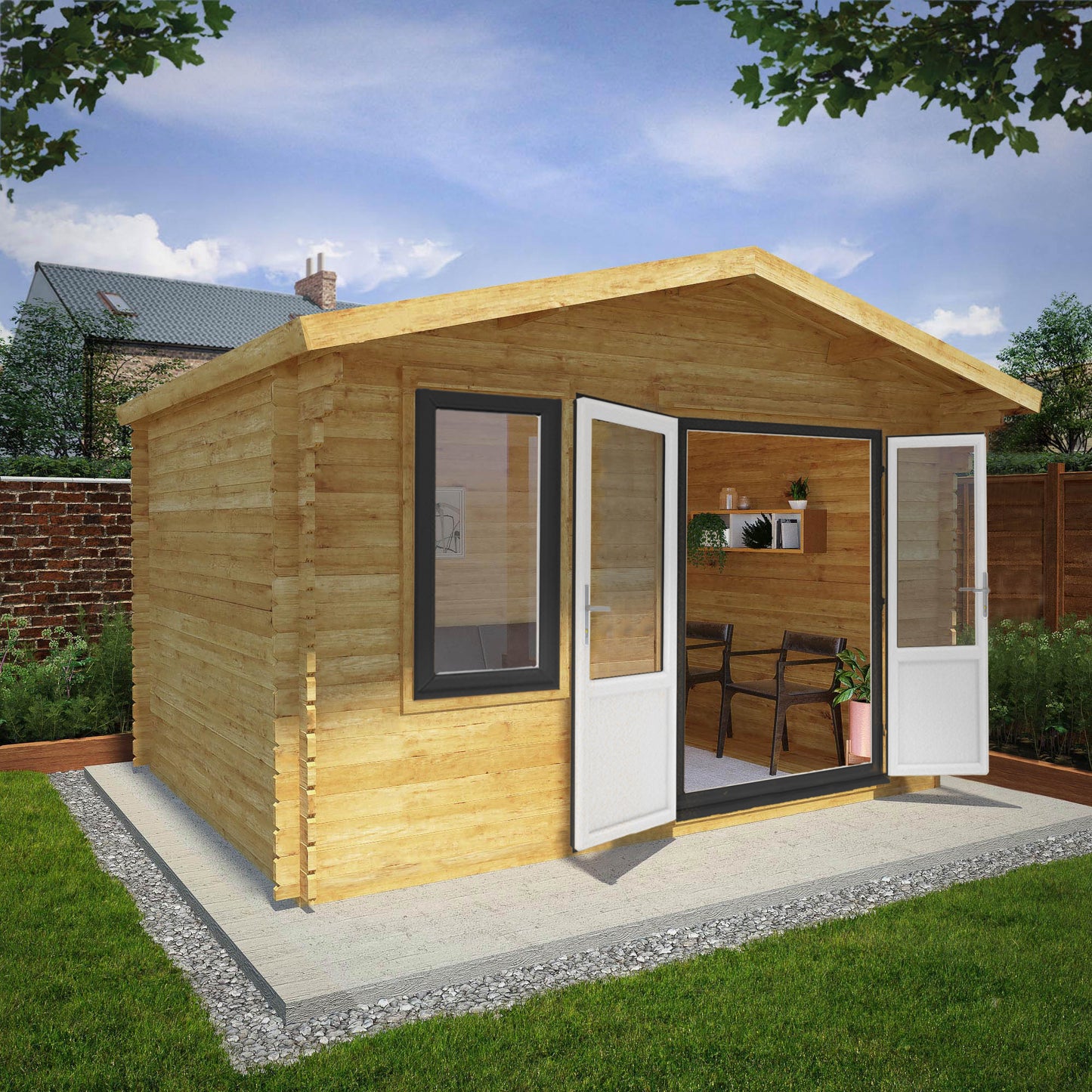 Mercia 4m x 3m Retreat Log Cabin - 44mm (UPVC Windows & Door) - Grey