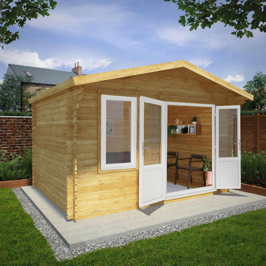 Mercia 4m x 3m Retreat Log Cabin - 44mm (UPVC Windows & Door) - White