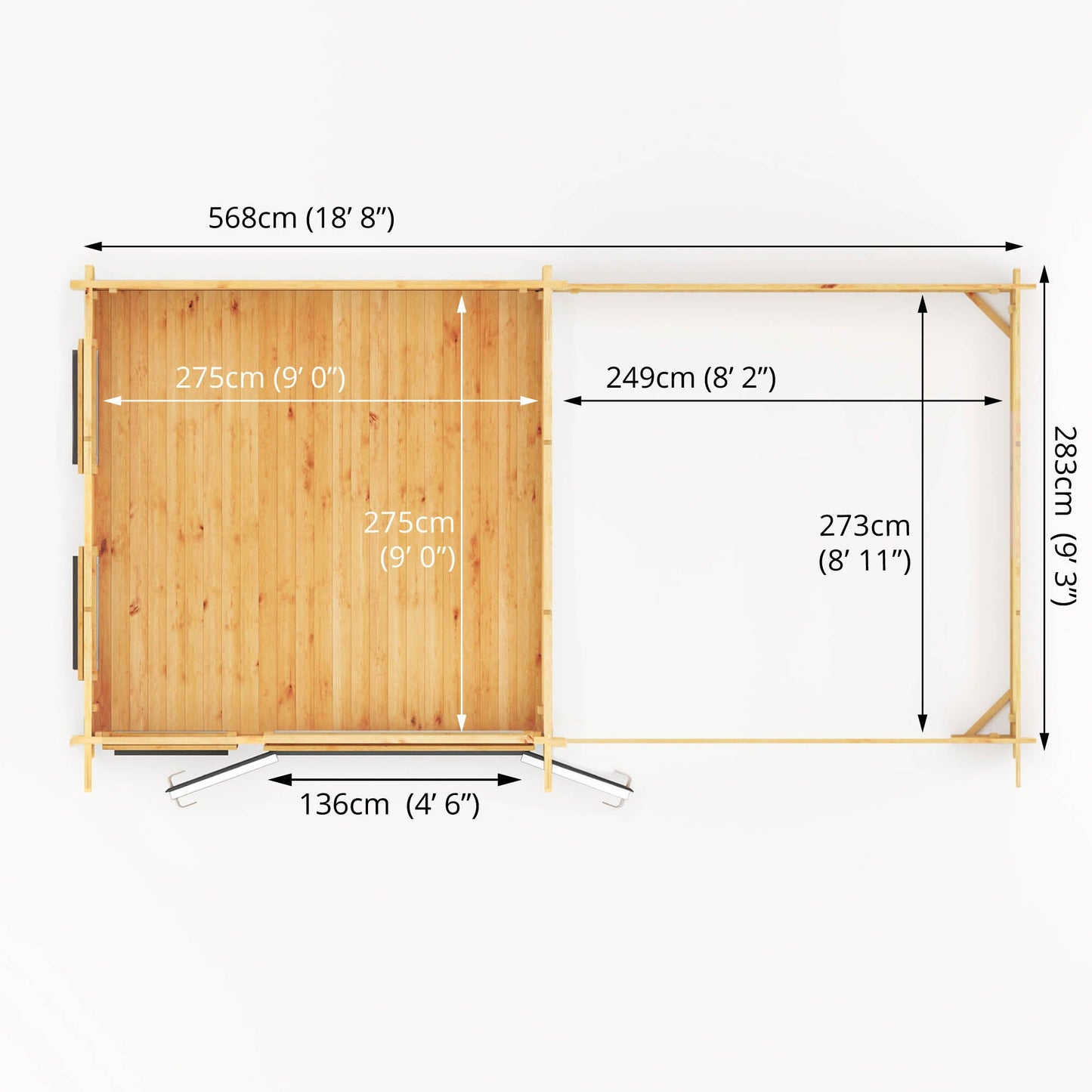 Mercia 6m x 3m Studio Pent Log Cabin With Patio Area - 44mm (UPVC Windows & Door) - Grey