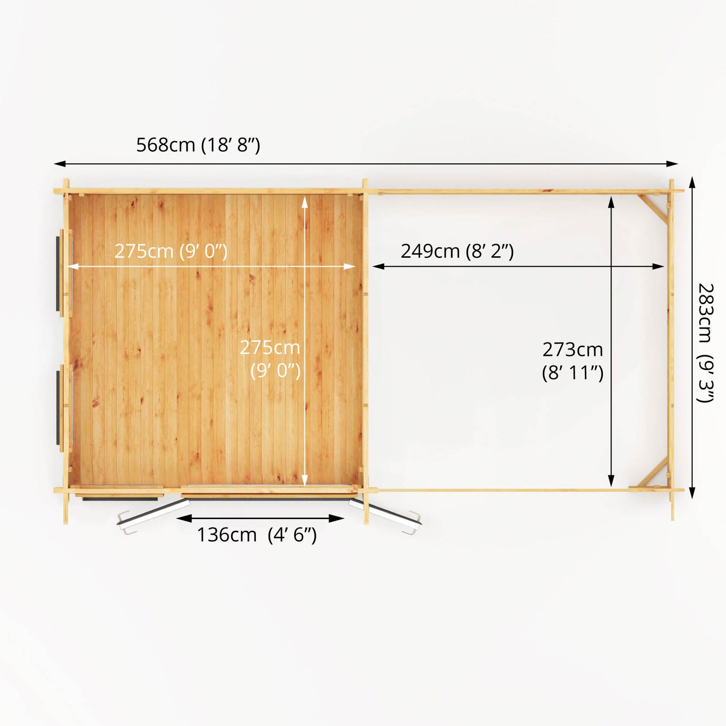 Mercia 6m x 3m Studio Pent Log Cabin With Slatted Area - 44mm (UPVC Windows & Door) - Grey