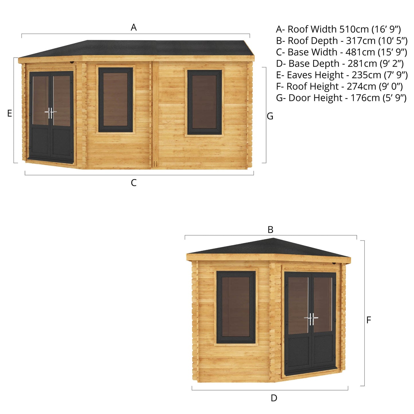 Mercia 5m x 3m Corner Lodge Log Cabin - 44mm (UPVC Windows & Door) - Grey