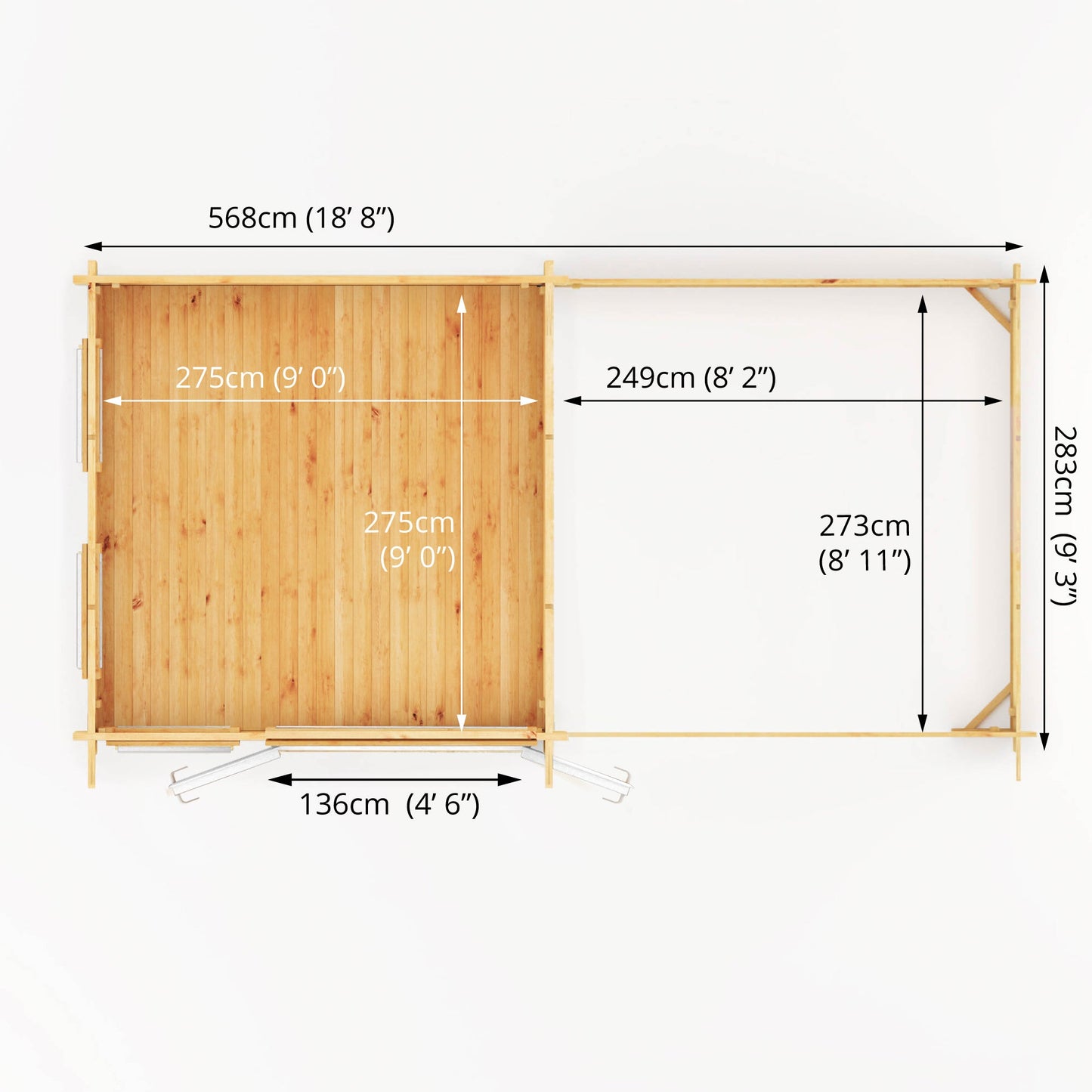 Mercia 6m x 3m Studio Pent Log Cabin With Patio Area - 44mm (UPVC Windows & Door) - White
