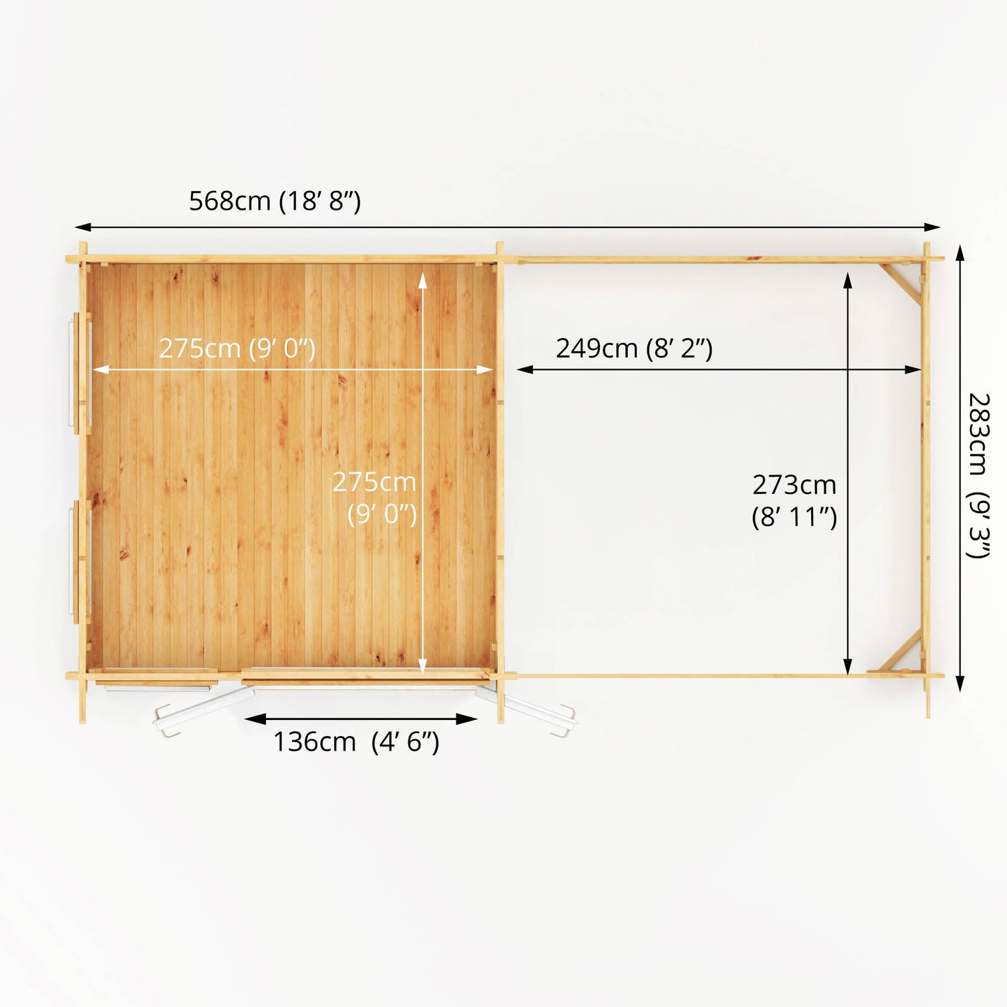 Mercia 6m x 3m Studio Pent Log Cabin With Slatted Area - 44mm (UPVC Windows & Door) - White